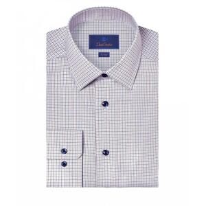 NEW DAVID DONAHUE men's textured dobby dress shirt in blue & chocolate
